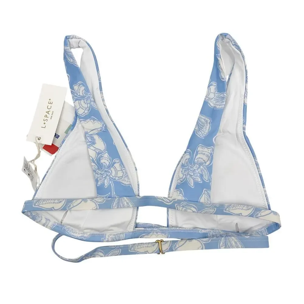 L*Space Avery Bikini Top Blue White Floral Print Size Medium NEW with Tags